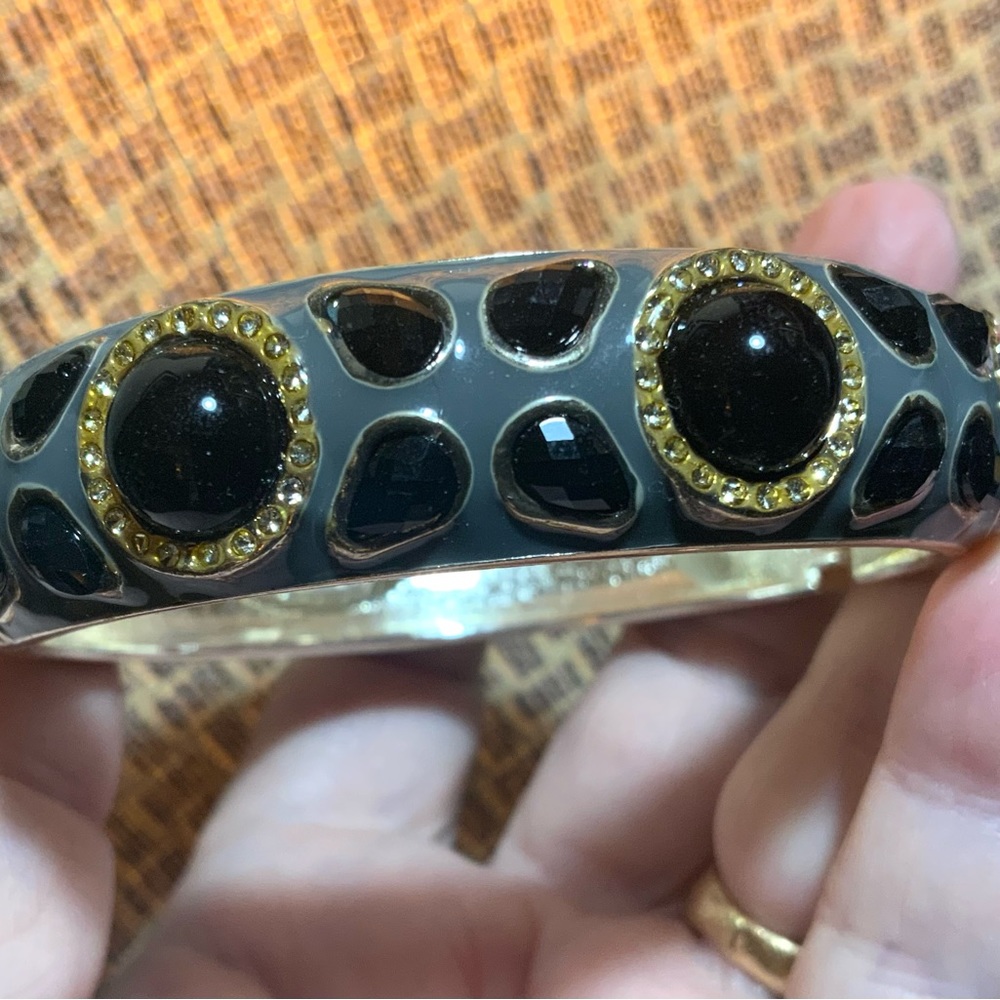 SEQUIN BRACELET ENAMEL JEWELED BANGLE -HINGE CUFF ⭐️BLK/CHARCOAL COMBO⭐️NWOT - Picture 8 of 11